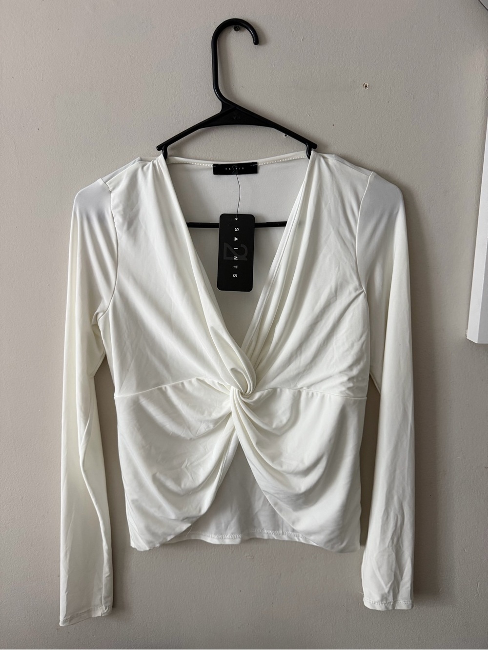 Twist-Front Long Sleeve V-Neck Top